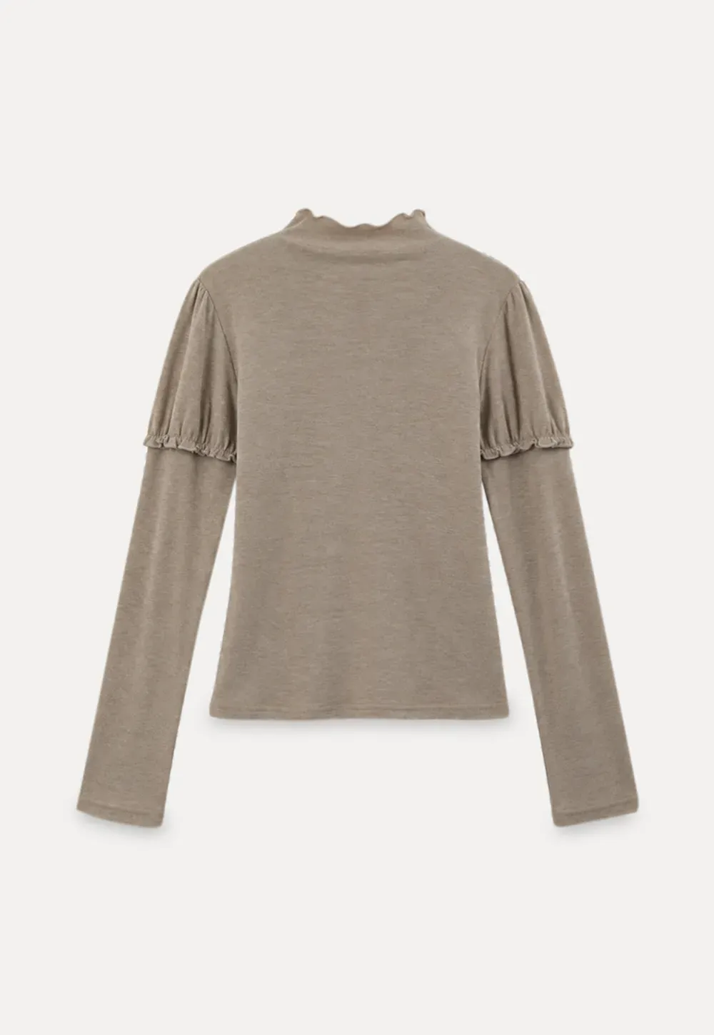 Ruffled Trim High Neck Long Sleeve Top