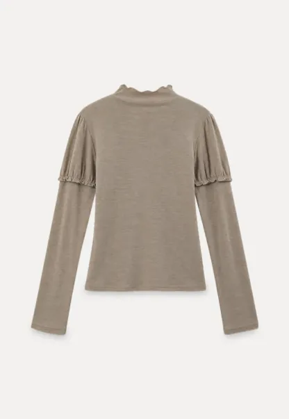 Ruffled Trim High Neck Long Sleeve Top