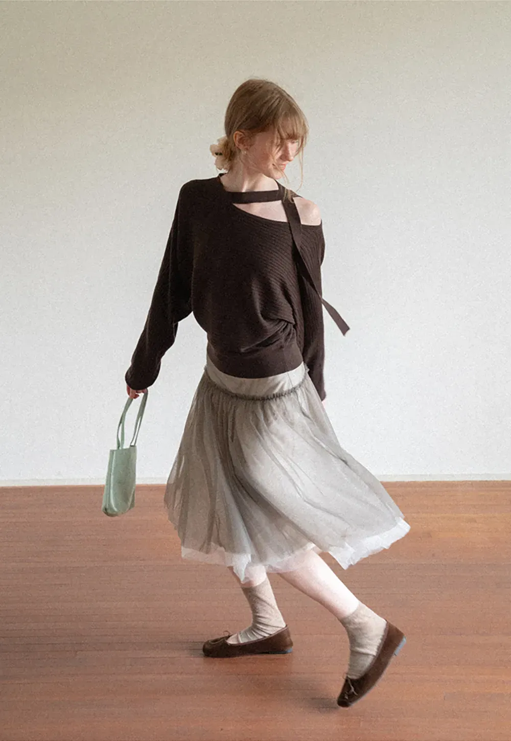 Cutout Shoulder Ribbed Knit Sweater
