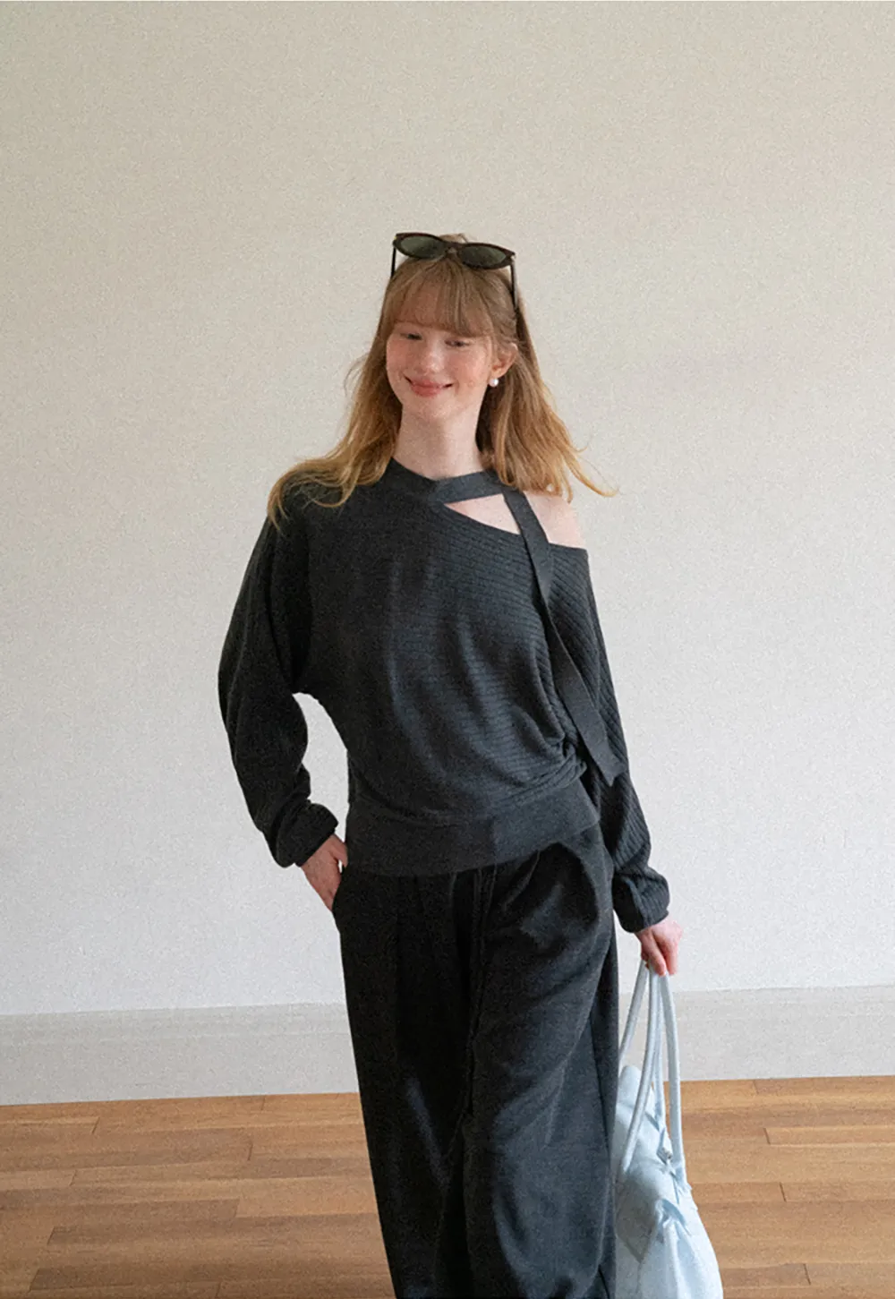 Cutout Shoulder Ribbed Knit Sweater