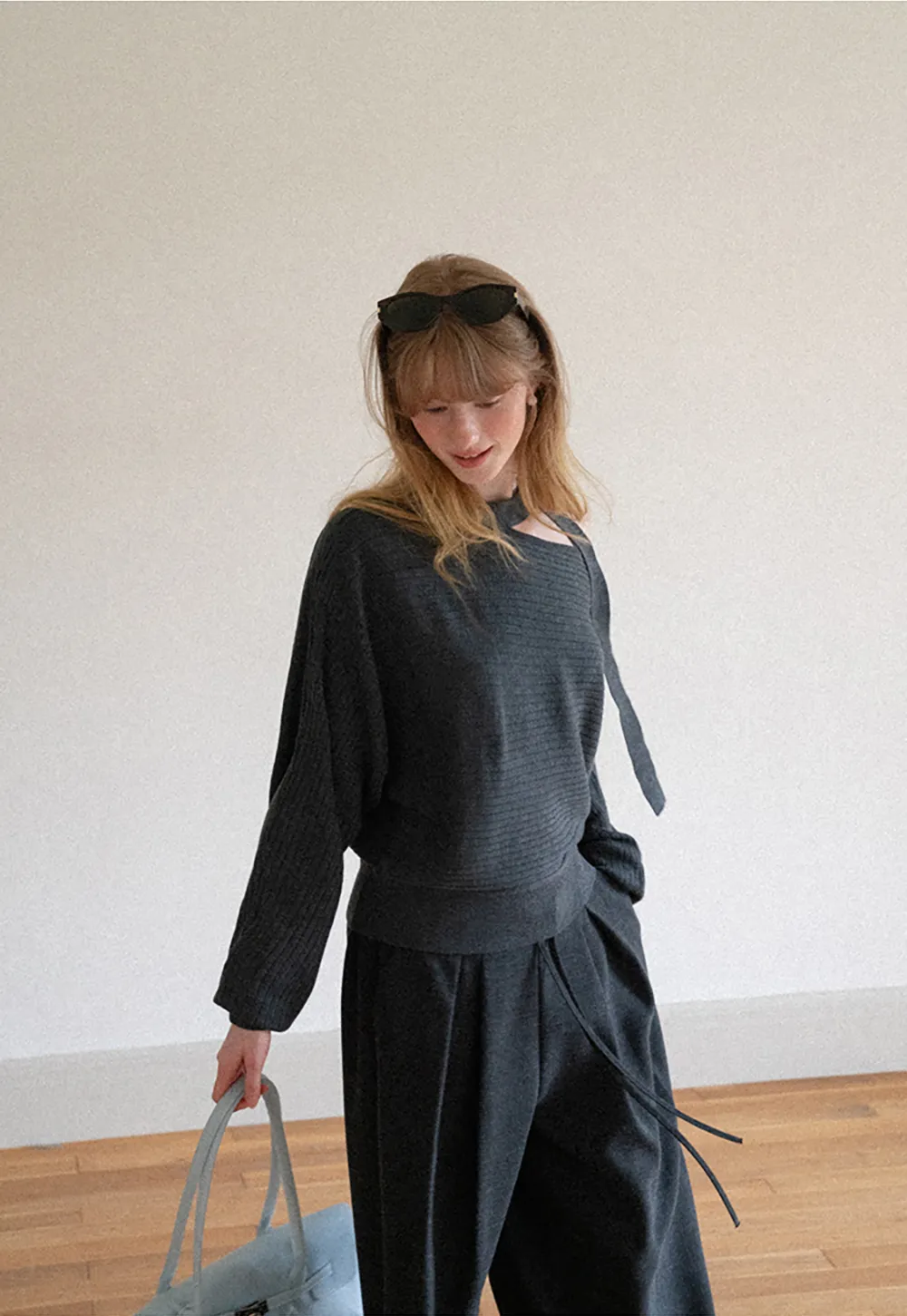 Cutout Shoulder Ribbed Knit Sweater