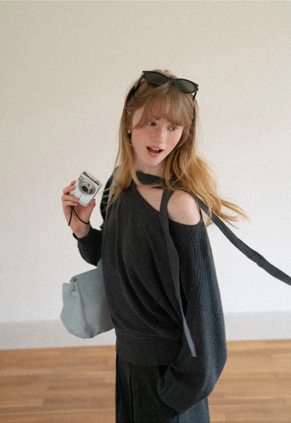 Cutout Shoulder Ribbed Knit Sweater