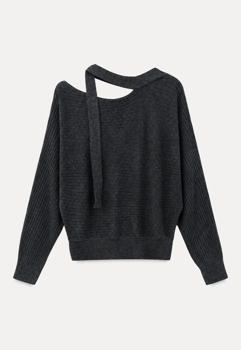 Cutout Shoulder Ribbed Knit Sweater