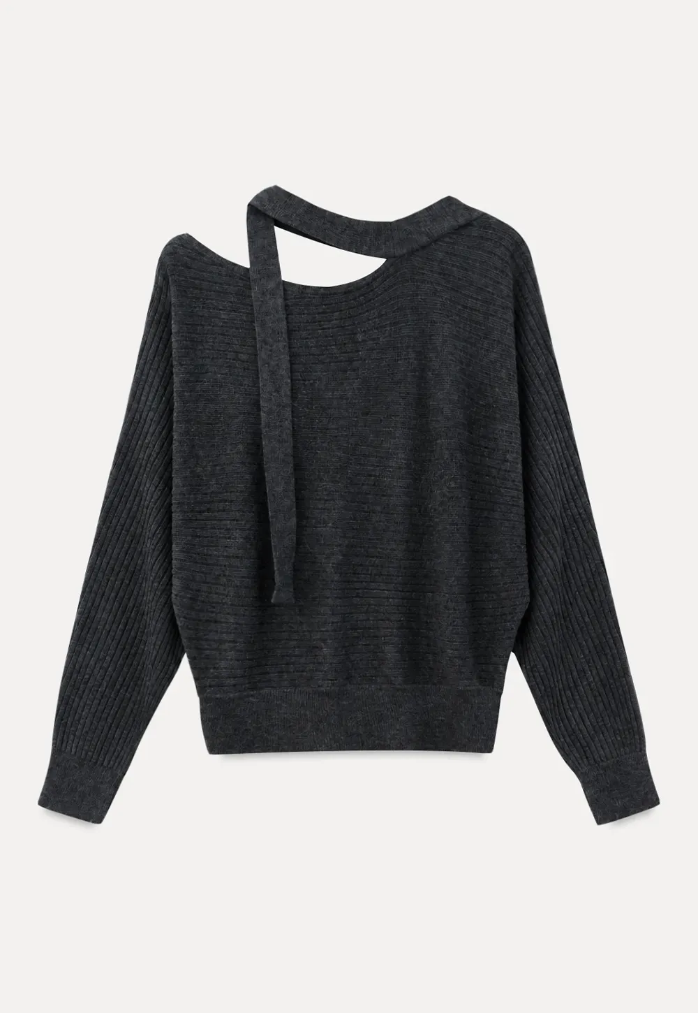 Cutout Shoulder Ribbed Knit Sweater