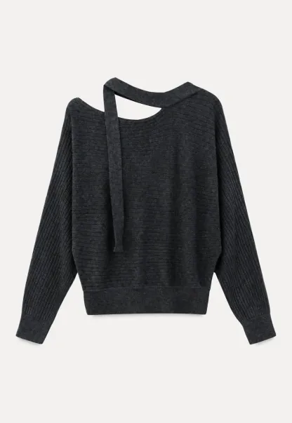 Cutout Shoulder Ribbed Knit Sweater