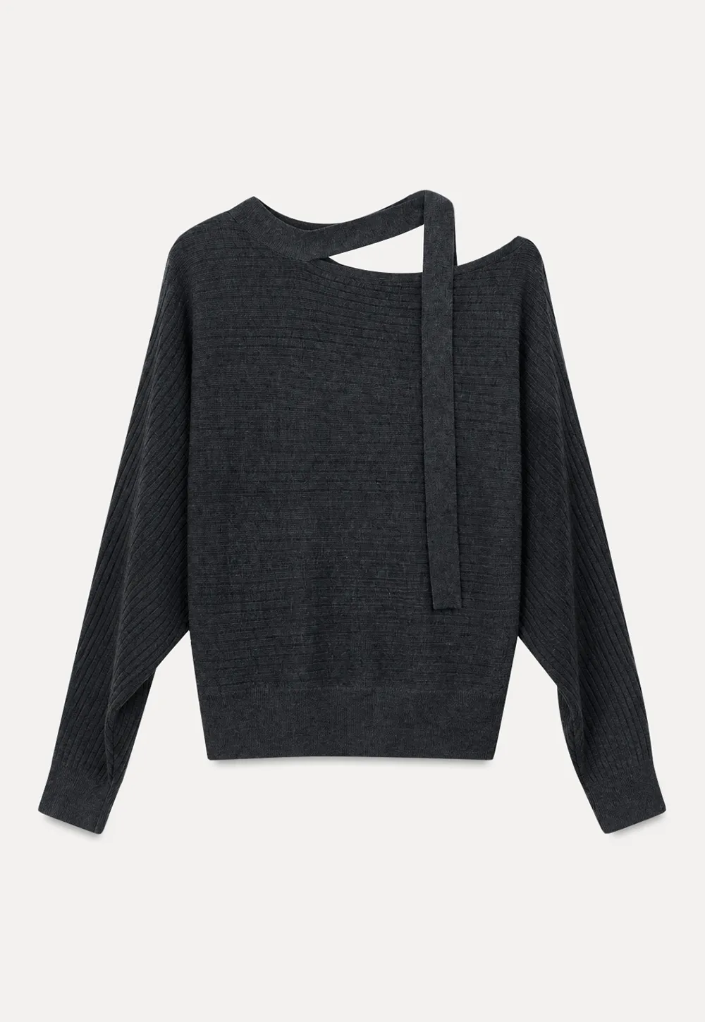 Cutout Shoulder Ribbed Knit Sweater