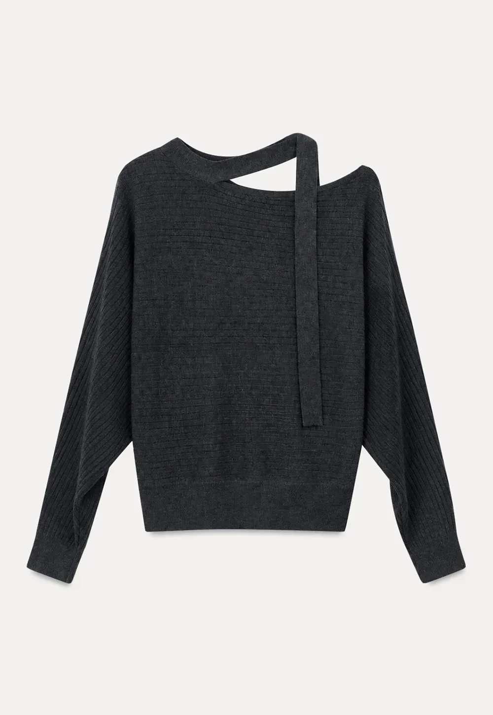 Cutout Shoulder Ribbed Knit Sweater