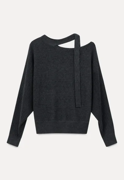 Cutout Shoulder Ribbed Knit Sweater