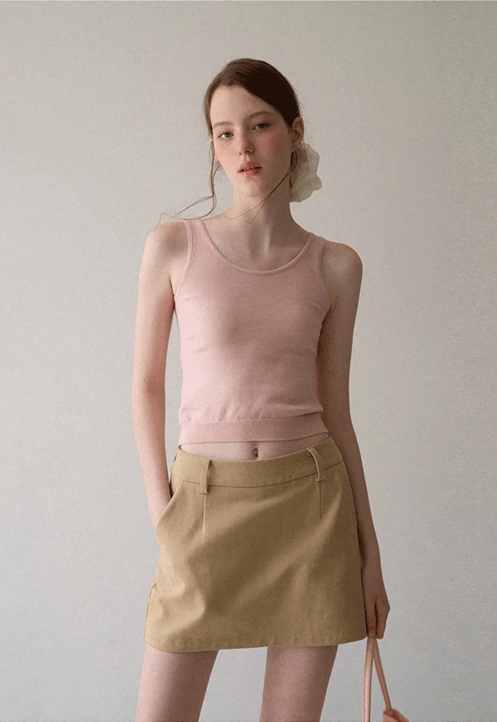 Cropped Ribbed Knit Sleeveless Top
