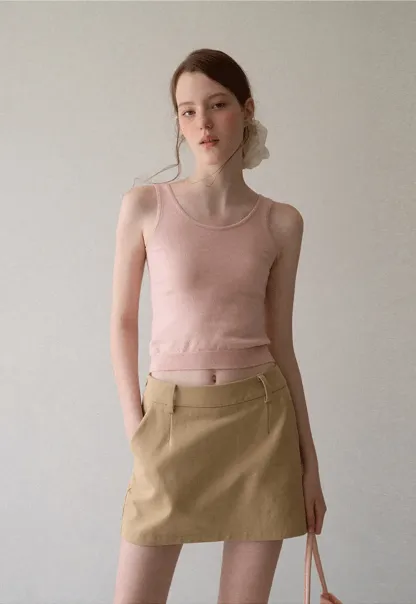 Cropped Ribbed Knit Sleeveless Top