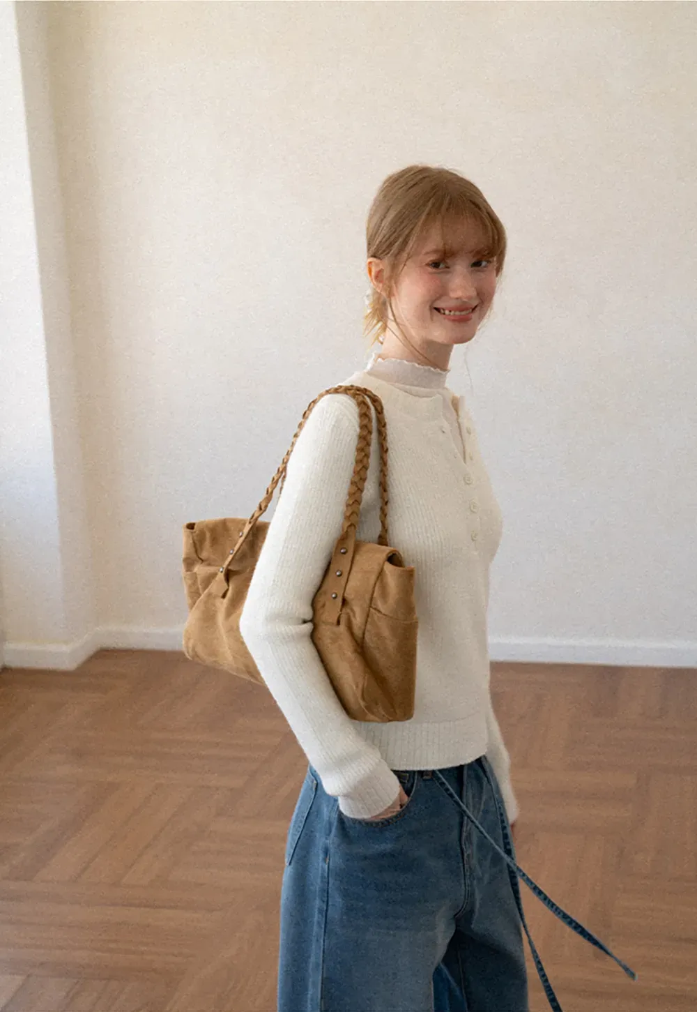 Ribbed Knit Henley Neck Sweater