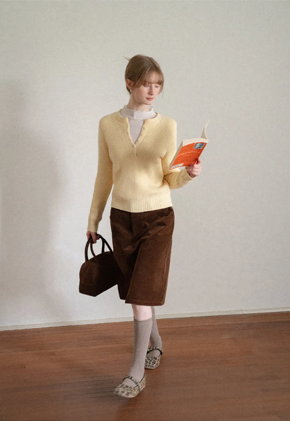 Ribbed Knit Henley Neck Sweater