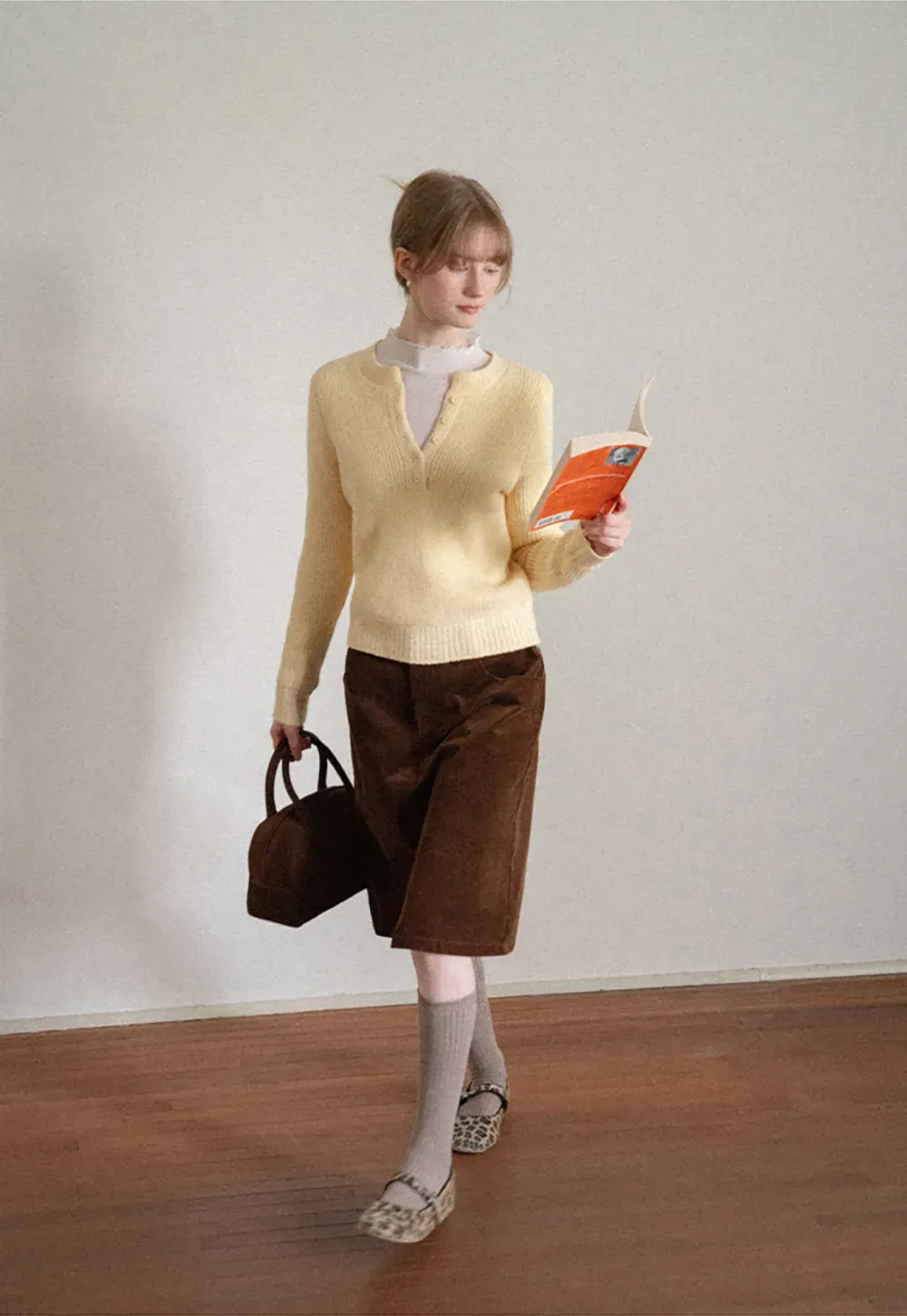 Ribbed Knit Henley Neck Sweater