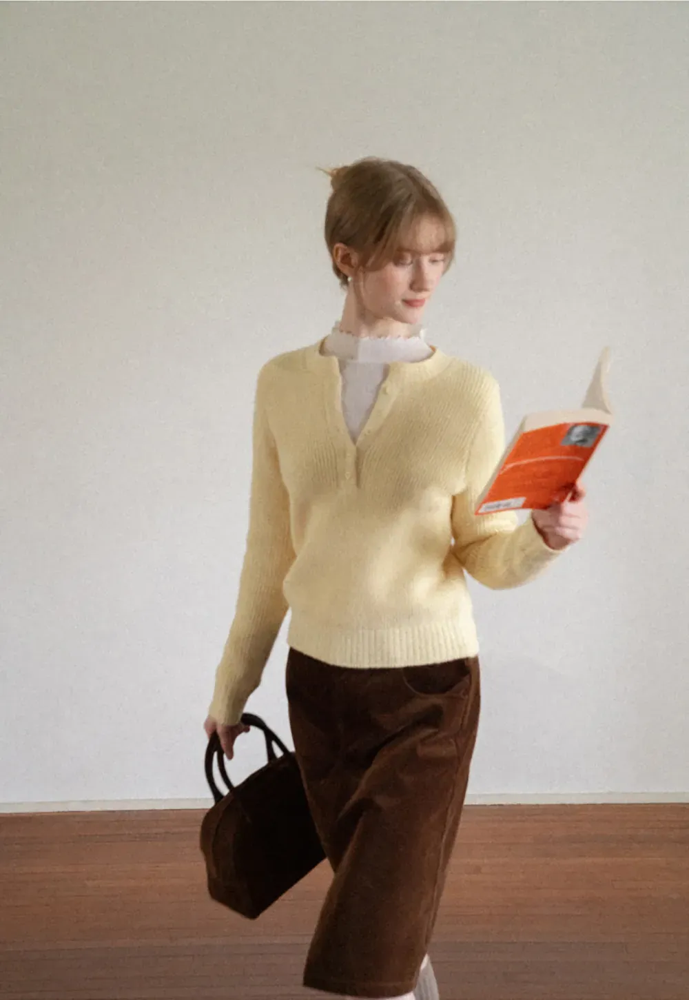 Ribbed Knit Henley Neck Sweater