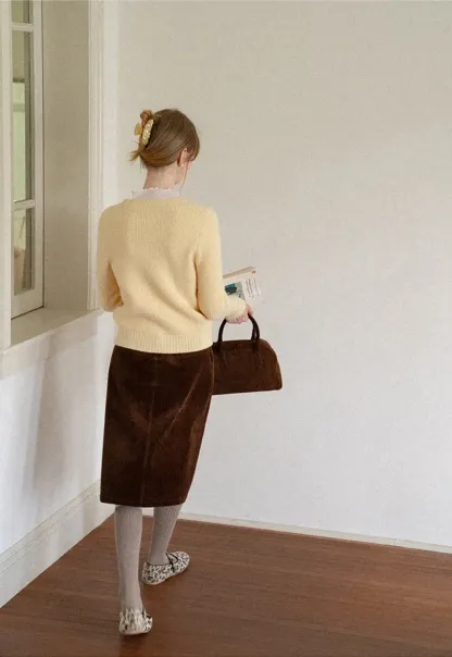Ribbed Knit Henley Neck Sweater