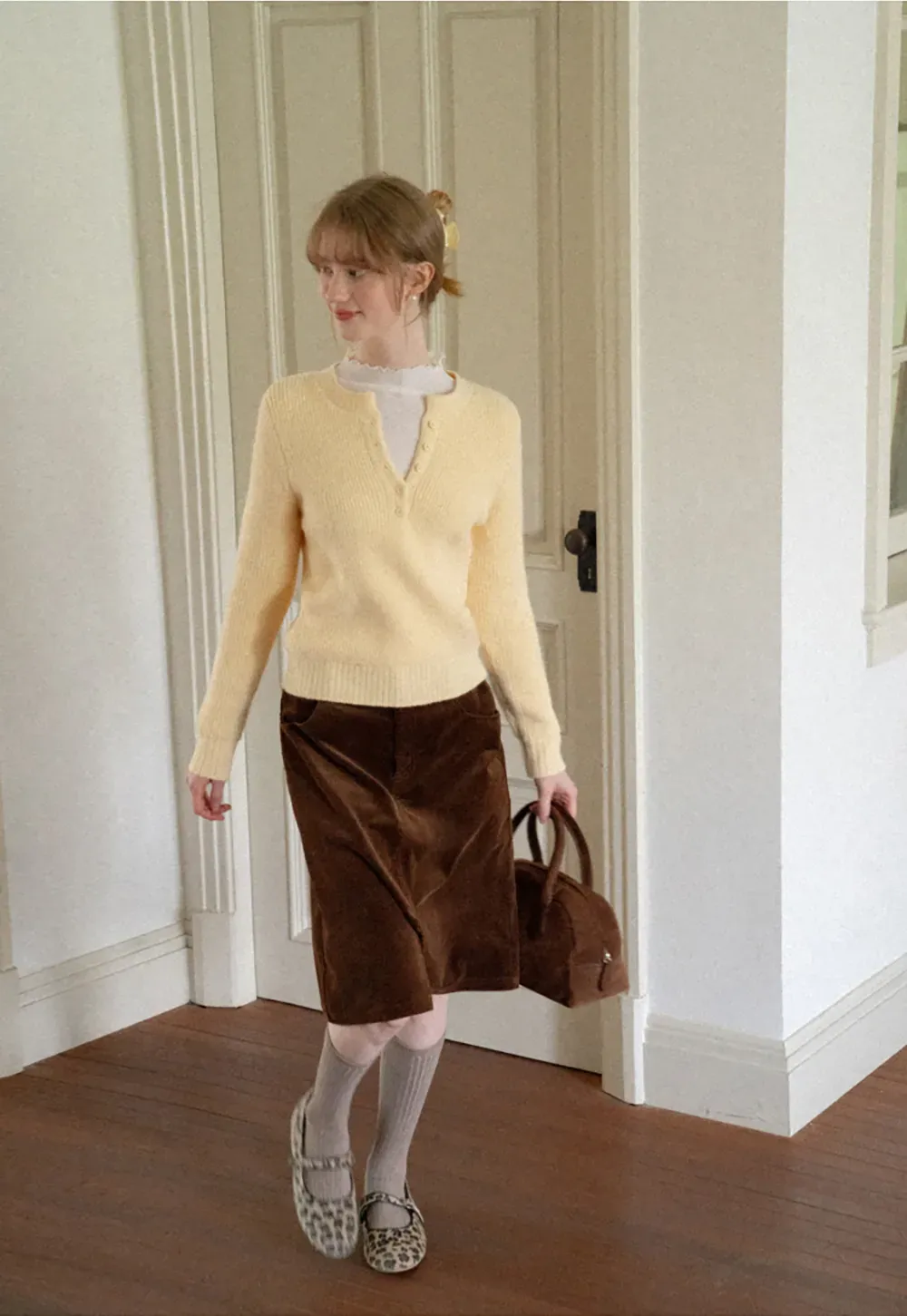 Ribbed Knit Henley Neck Sweater