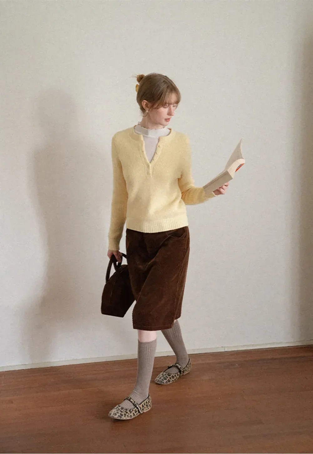 Ribbed Knit Henley Neck Sweater