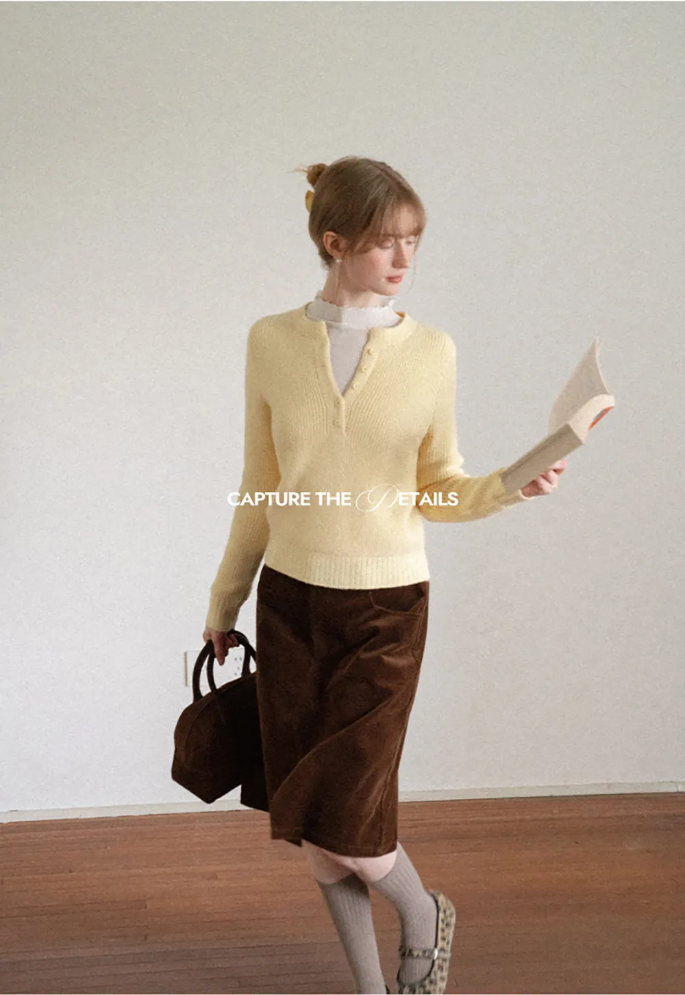 Ribbed Knit Henley Neck Sweater
