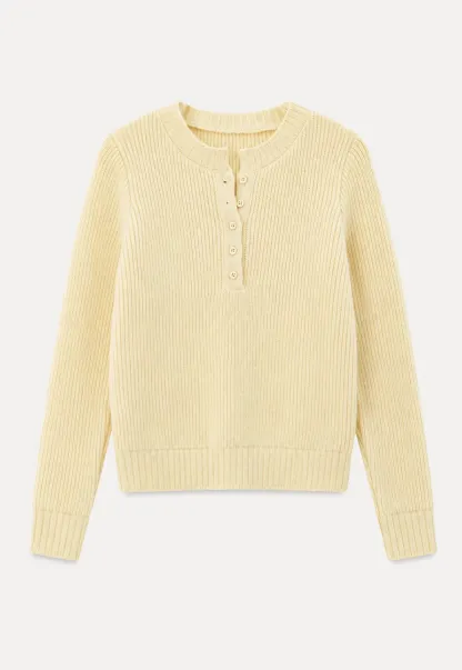 Ribbed Knit Henley Neck Sweater