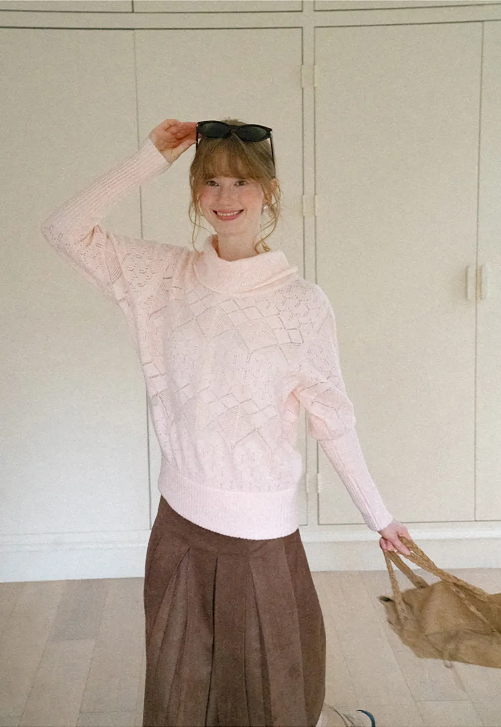 Ribbed Turtleneck with Diamond Lace Knit Sweater