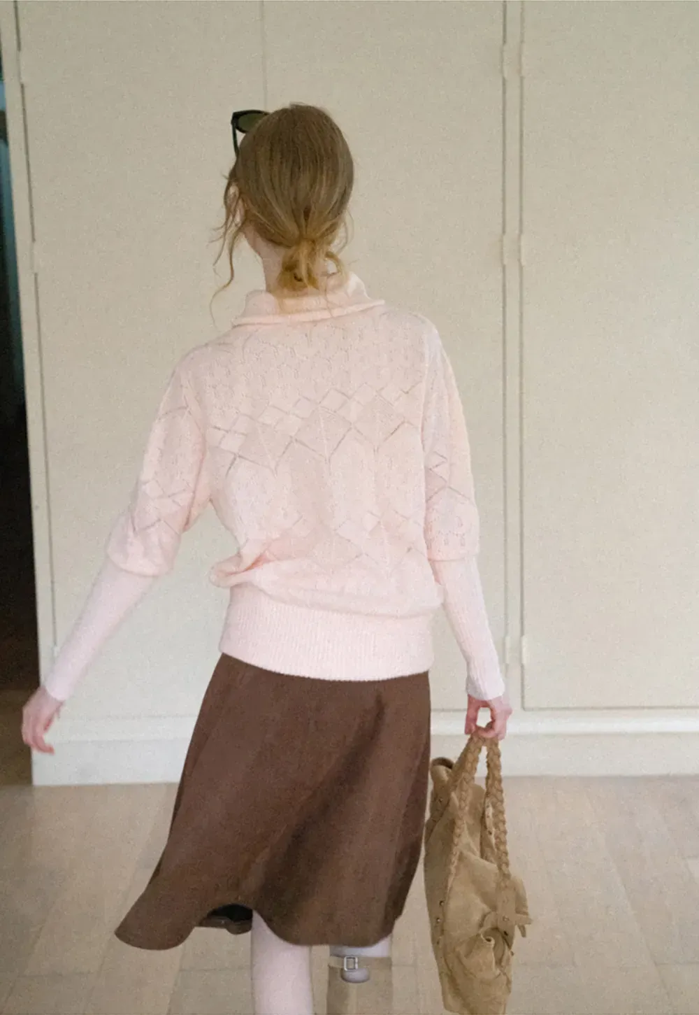 Ribbed Turtleneck with Diamond Lace Knit Sweater