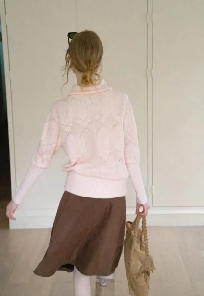 Ribbed Turtleneck with Diamond Lace Knit Sweater