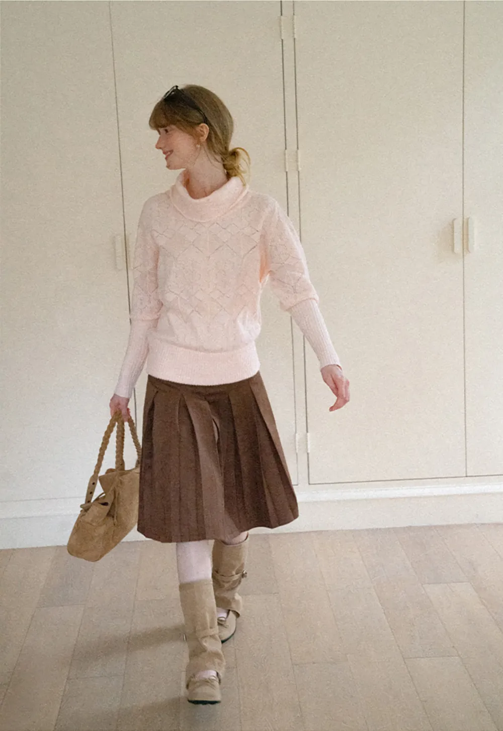 Ribbed Turtleneck with Diamond Lace Knit Sweater