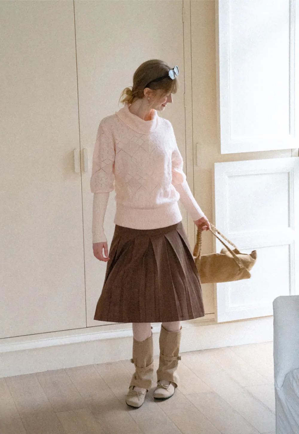 Ribbed Turtleneck with Diamond Lace Knit Sweater