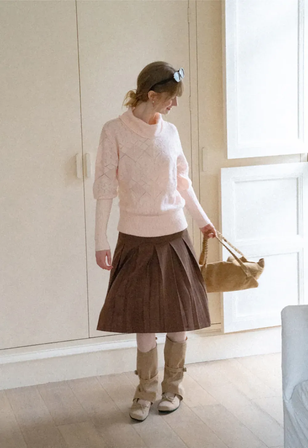 Ribbed Turtleneck with Diamond Lace Knit Sweater
