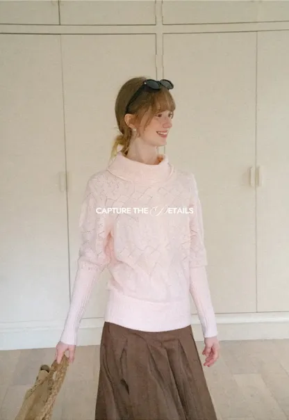 Ribbed Turtleneck with Diamond Lace Knit Sweater