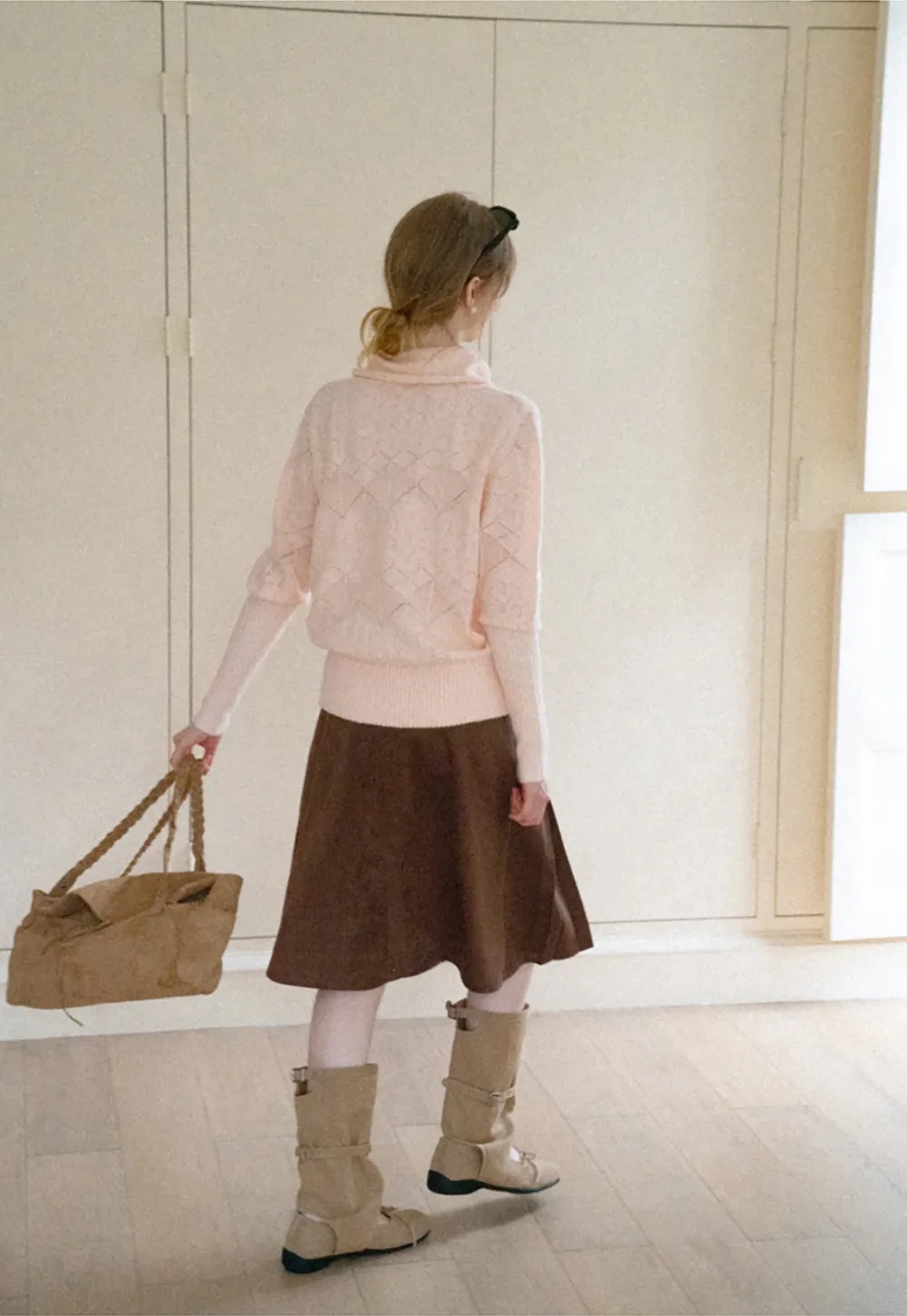 Ribbed Turtleneck with Diamond Lace Knit Sweater