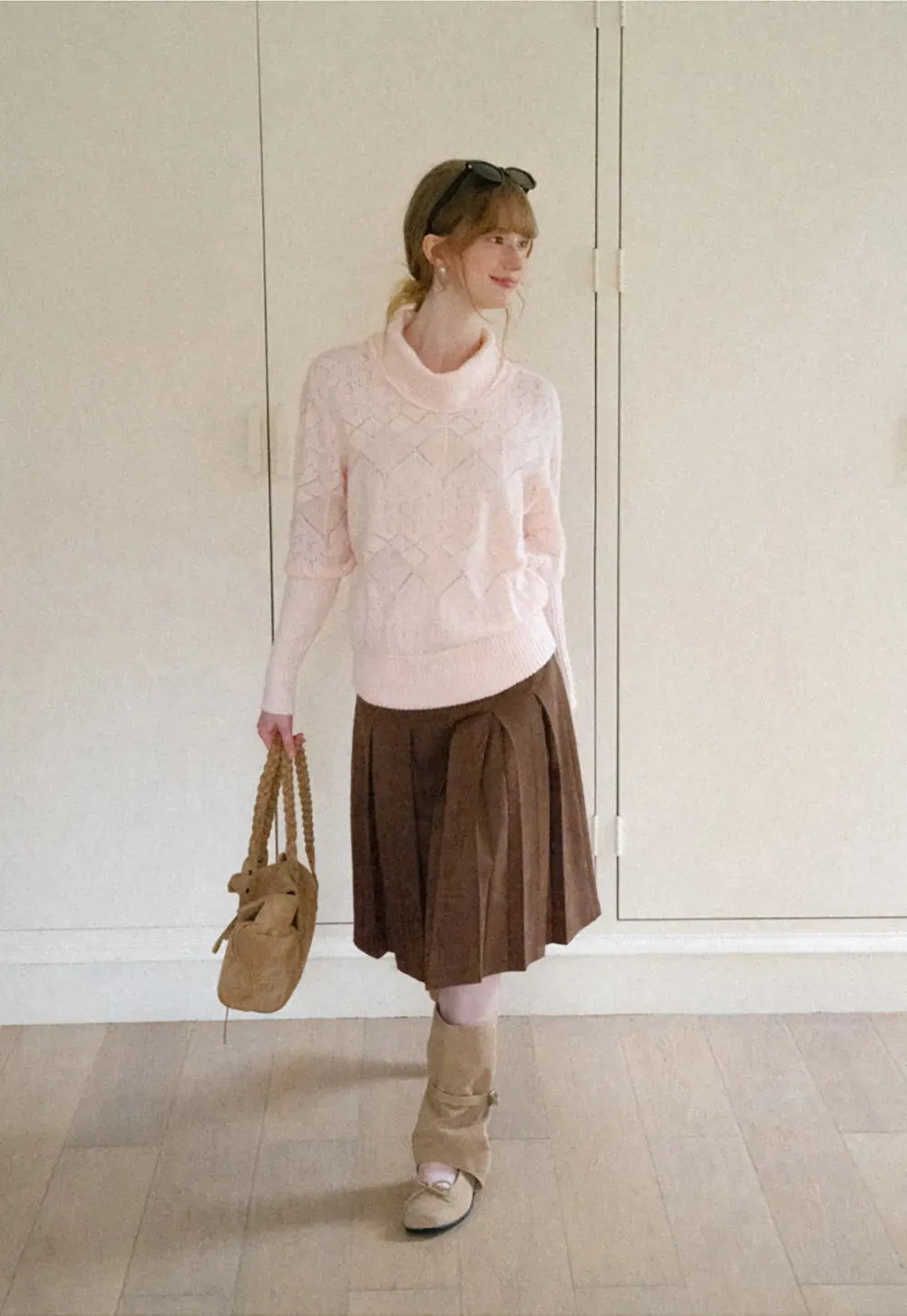 Ribbed Turtleneck with Diamond Lace Knit Sweater