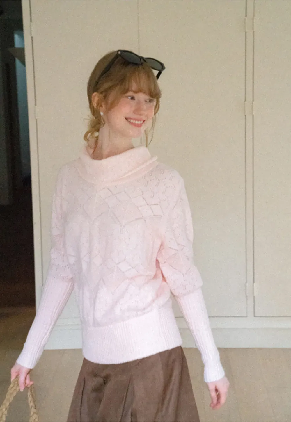 Ribbed Turtleneck with Diamond Lace Knit Sweater