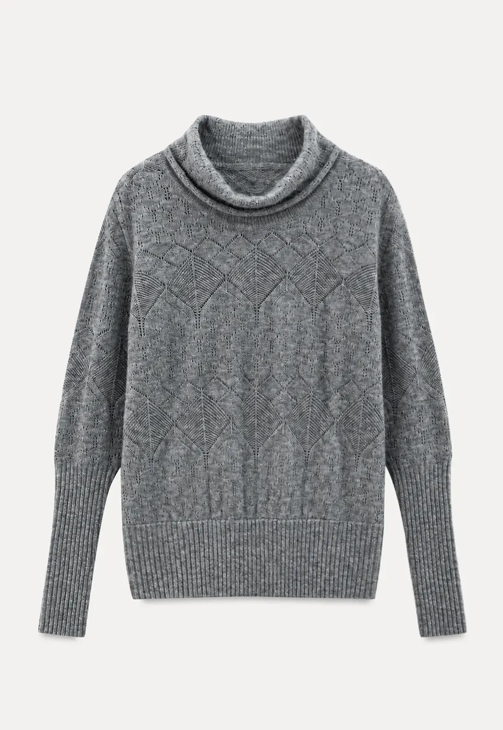 Ribbed Turtleneck with Diamond Lace Knit Sweater