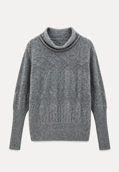 Ribbed Turtleneck with Diamond Lace Knit Sweater