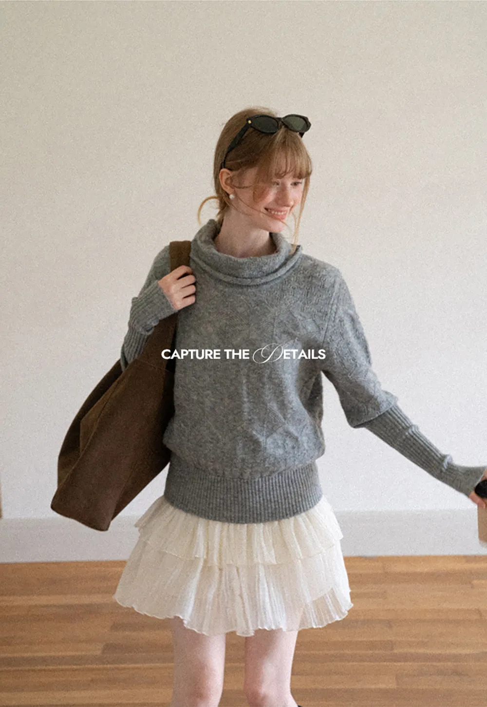 Ribbed Turtleneck with Diamond Lace Knit Sweater
