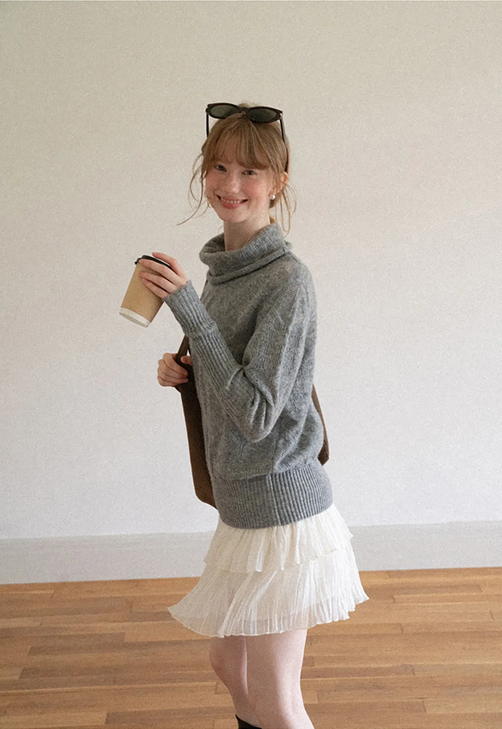 Ribbed Turtleneck with Diamond Lace Knit Sweater