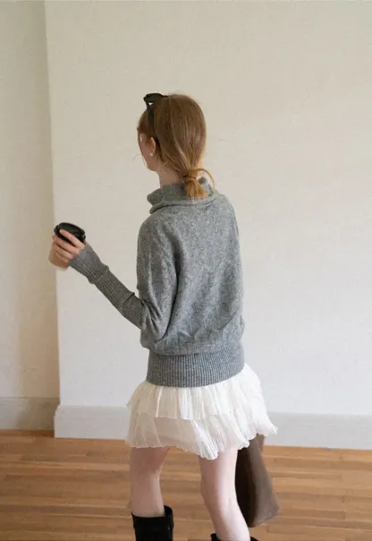 Ribbed Turtleneck with Diamond Lace Knit Sweater
