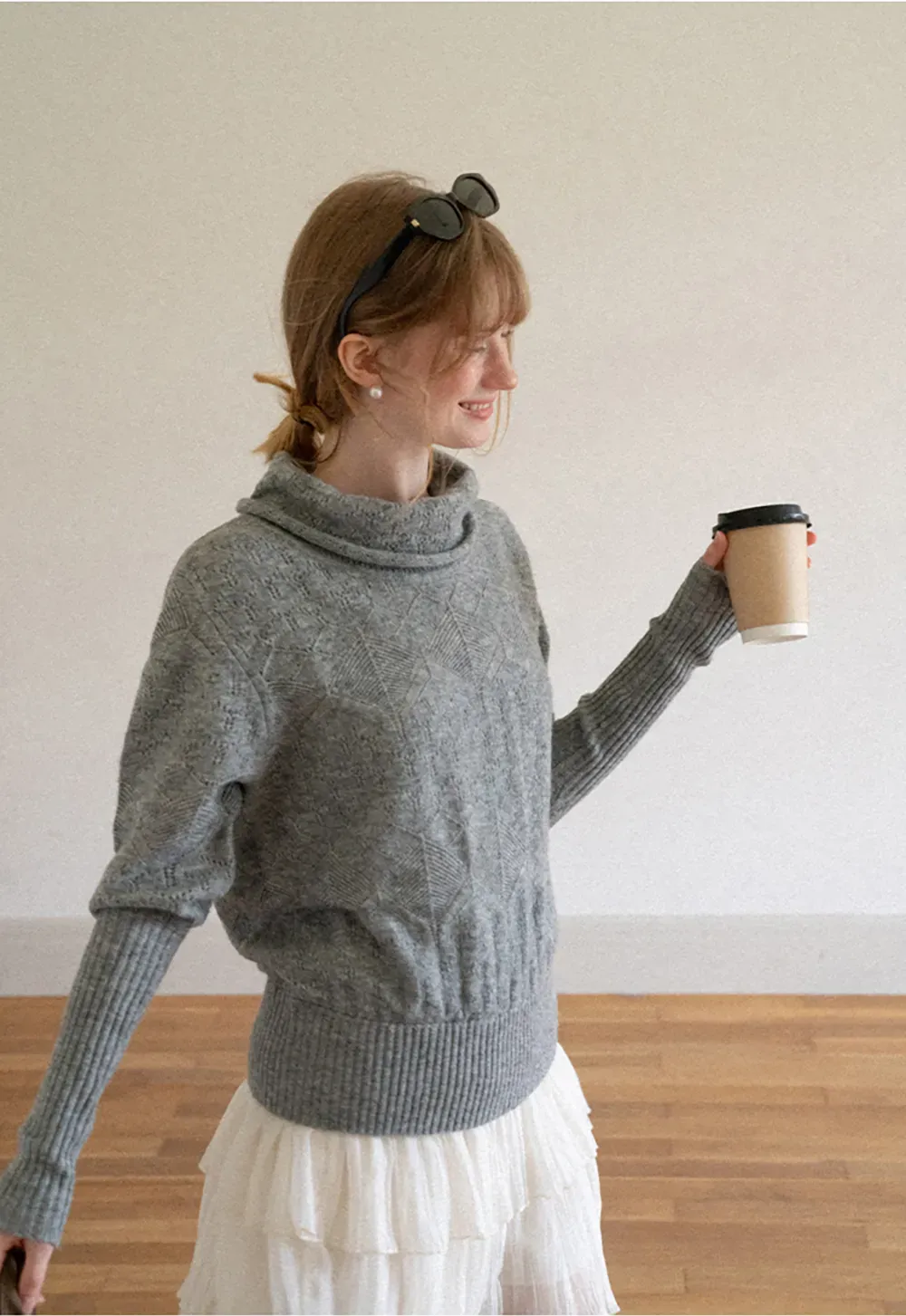 Ribbed Turtleneck with Diamond Lace Knit Sweater
