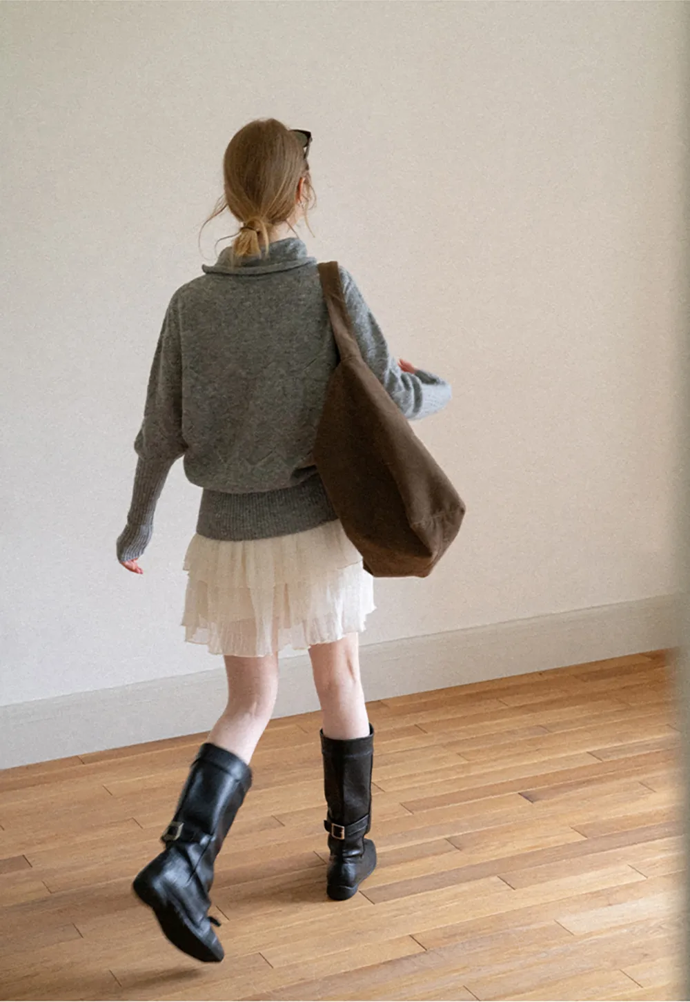 Ribbed Turtleneck with Diamond Lace Knit Sweater