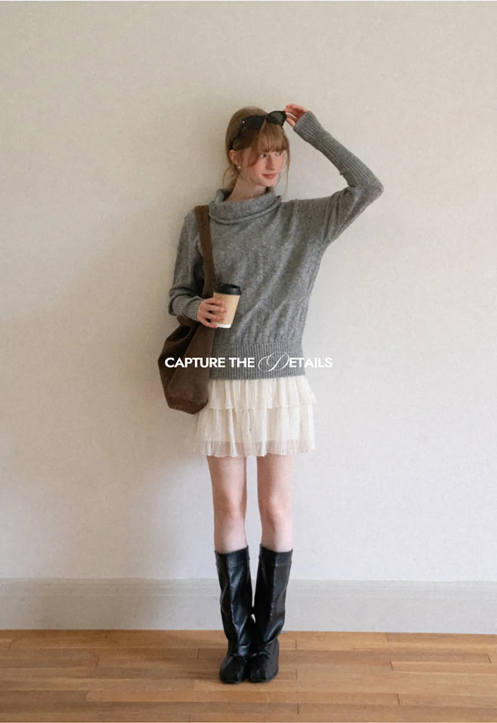 Ribbed Turtleneck with Diamond Lace Knit Sweater