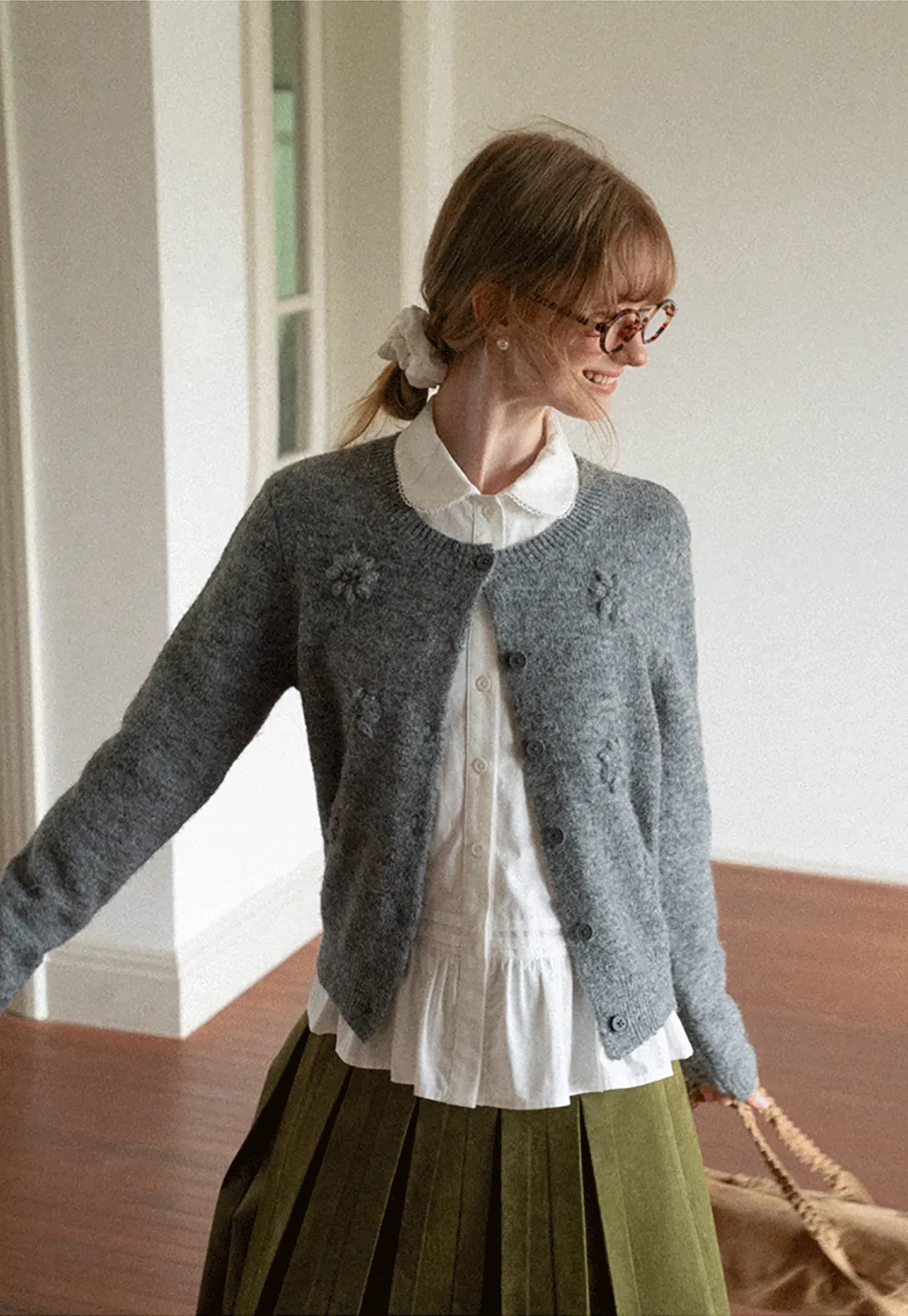 Floral Embroidered V Neck Cardigan Sweater
