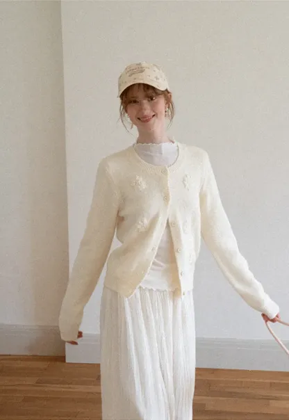 Floral Embroidered V Neck Cardigan Sweater