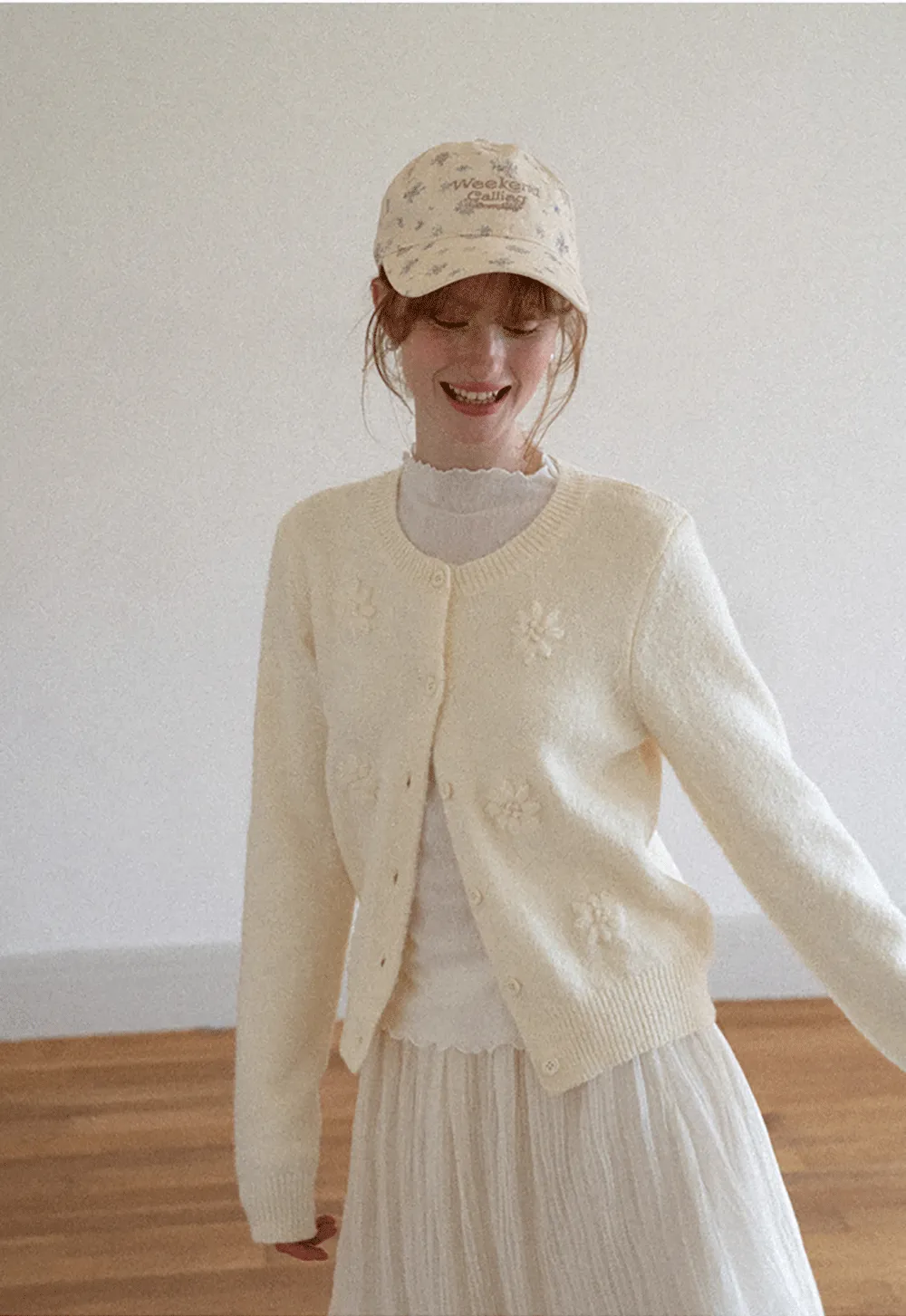 Floral Embroidered V Neck Cardigan Sweater