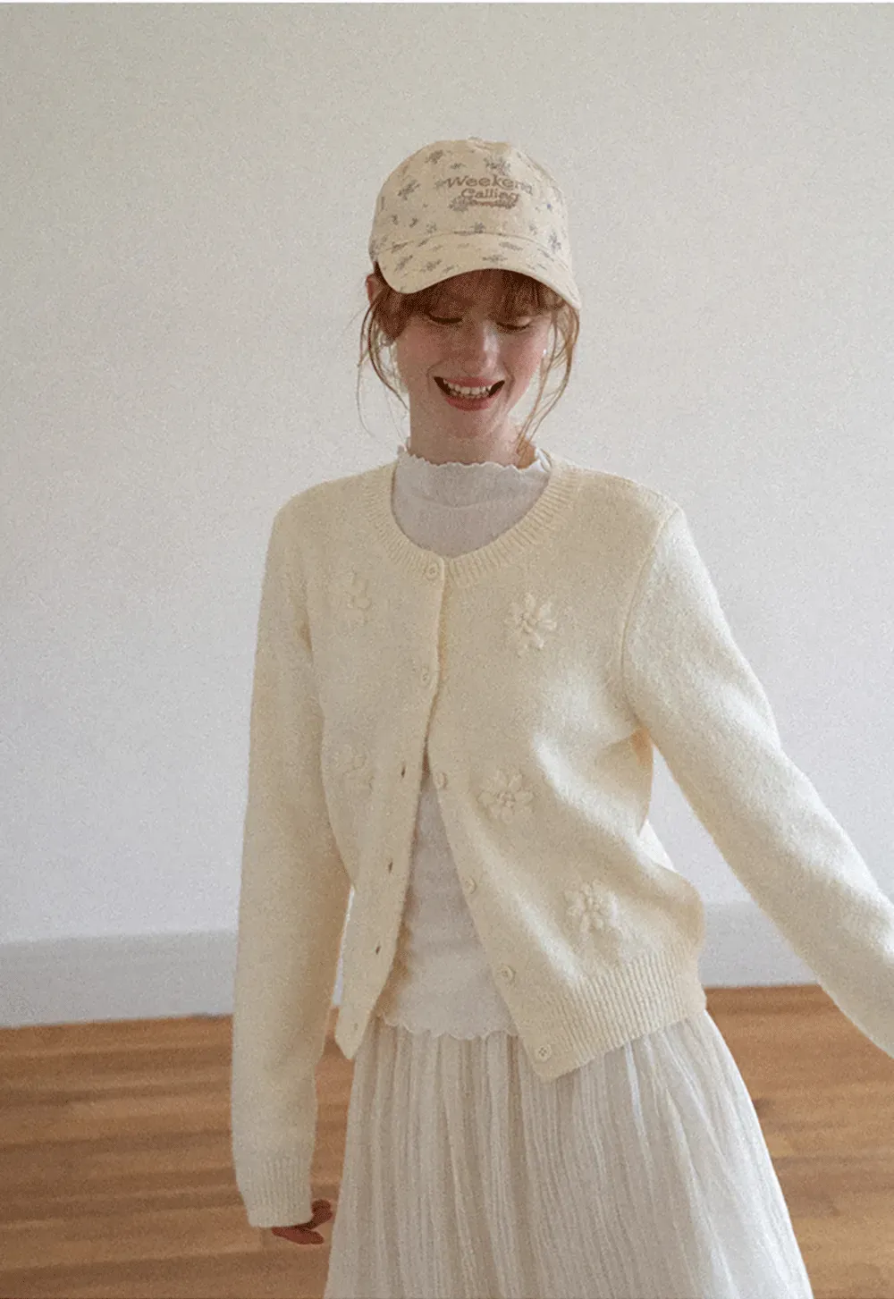 Floral Embroidered V Neck Cardigan Sweater