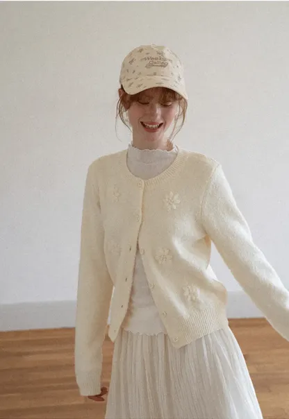 Floral Embroidered V Neck Cardigan Sweater