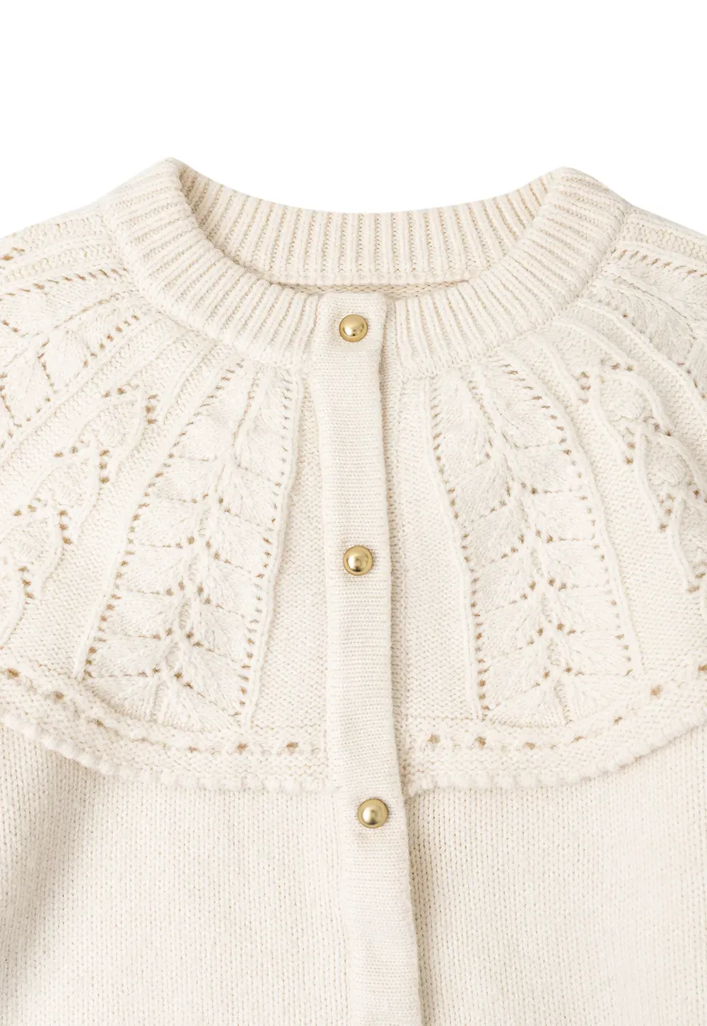 Lace Pattern Yoke Button Front Knit Cardigan