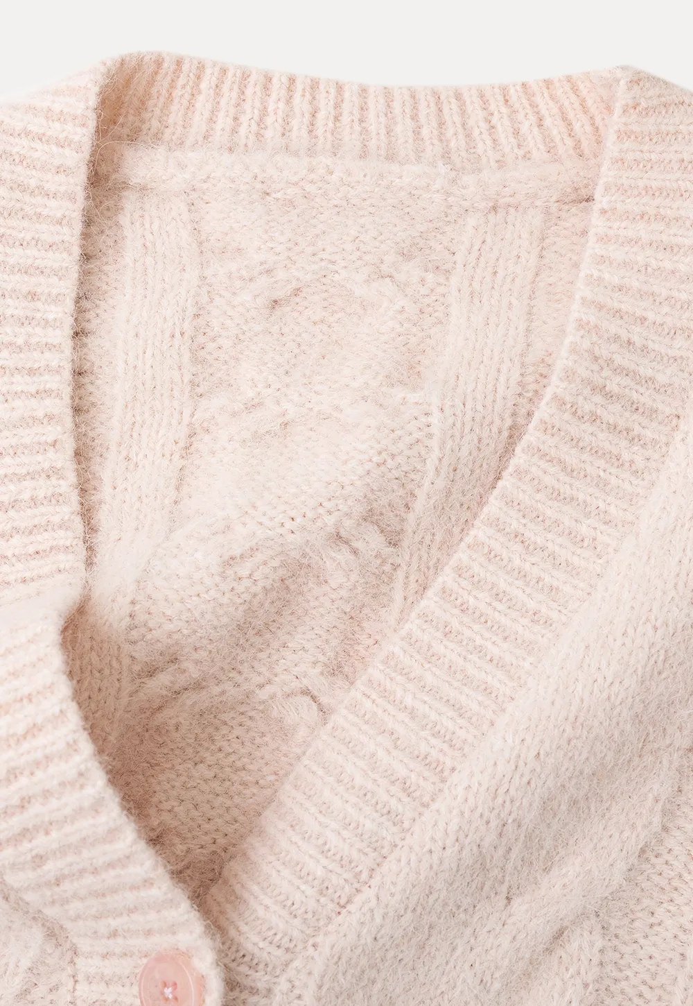 Cable Knit V Neck Button Front Cardigan Sweater