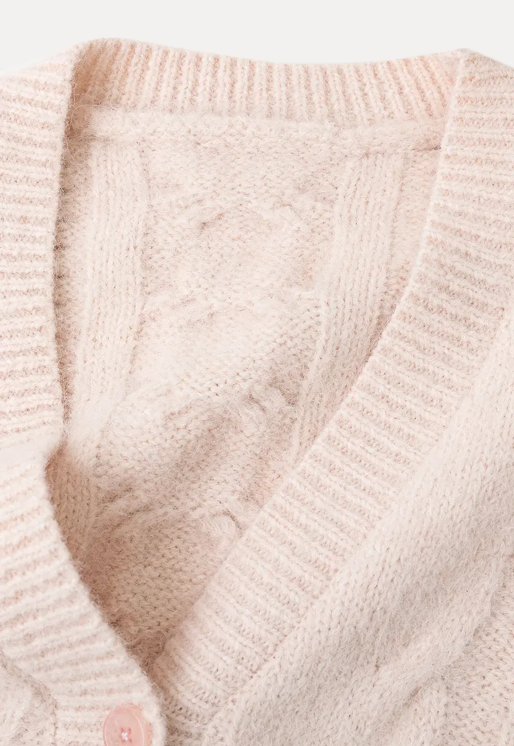 Cable Knit V Neck Button Front Cardigan Sweater