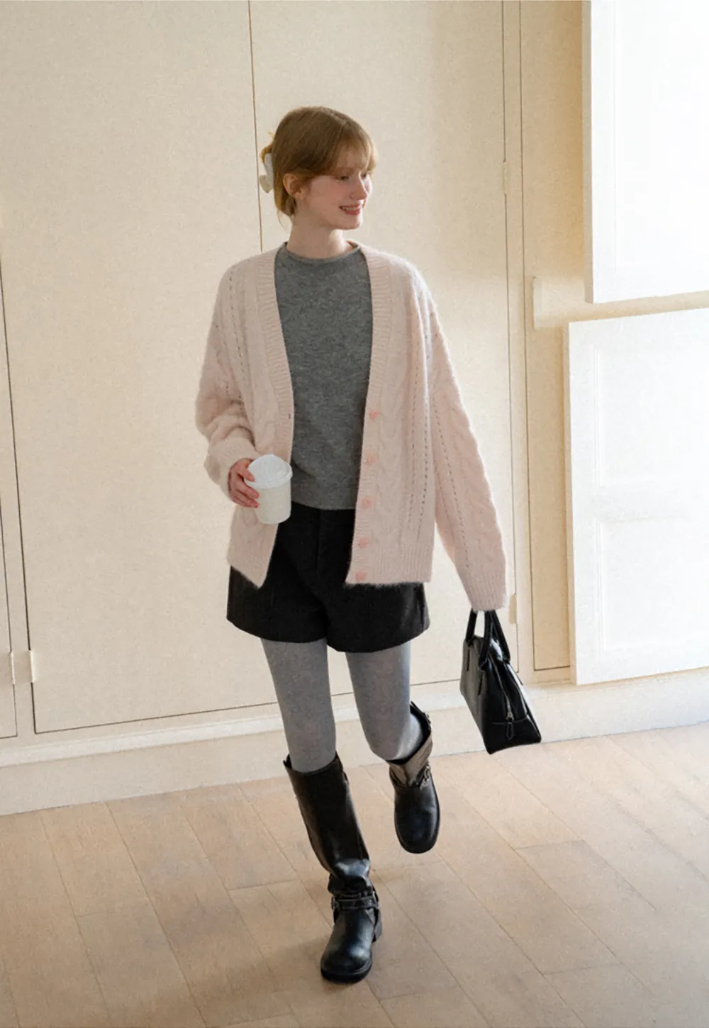 Cable Knit V Neck Button Front Cardigan Sweater